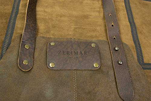 Zerimar Mandil Trabajo Ajustable | Delantal de Trabajo Cuero | Mandil Ignifugo | Delantal Soldar Cuero | Mandil para Barbacoa | Delantal Cocina | Mandil Camarero