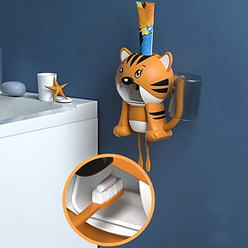 Zerodis Juego automático de dispensador de Pasta de Dientes, Tipo de succión Dibujos Animados para niños Portacepillos de Dientes Juego de exprimidor de Pasta de Dientes con música para(Amarillo)