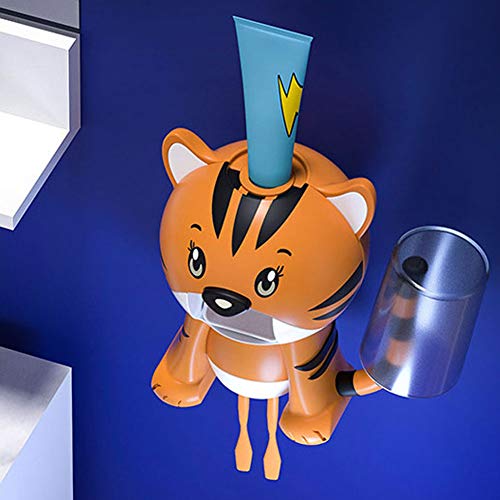 Zerodis Juego automático de dispensador de Pasta de Dientes, Tipo de succión Dibujos Animados para niños Portacepillos de Dientes Juego de exprimidor de Pasta de Dientes con música para(Amarillo)