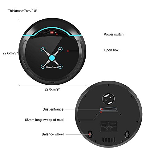 Zerodis Robot Aspirador, Limpiadores robóticos Limpiador USB Recargable Mini automático Smart Clean Robot Limpiador de Suelos Herramienta de Limpieza por aspiración(Negro)
