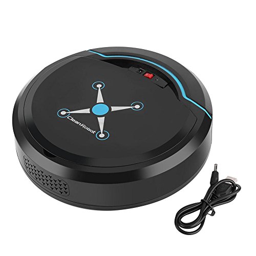 Zerodis Robot Aspirador, Limpiadores robóticos Limpiador USB Recargable Mini automático Smart Clean Robot Limpiador de Suelos Herramienta de Limpieza por aspiración(Negro)