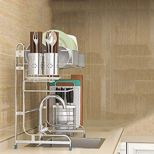 Zfggd Acero Inoxidable 304 Escurridor Fregadero de Cocina de Almacenamiento en Rack Vajilla Platos de Secado Cocina un tazón de estanterías (Size : Length 91cm)
