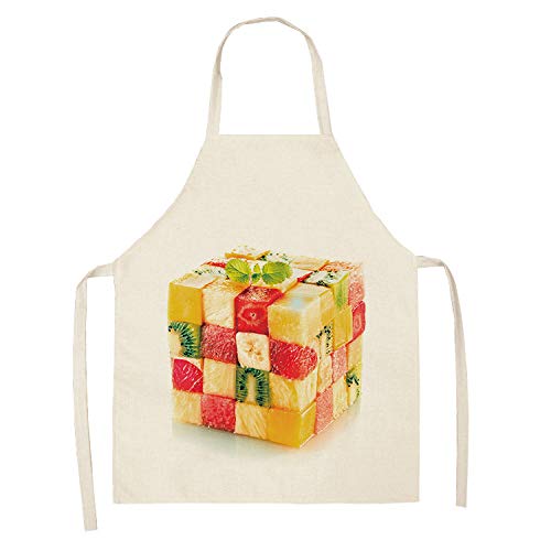 ZHAOXIANGXIANG Delantal De Cocina,Cocina Y Delantal De Cocina Moda Personalidad Fruto del Cubo De Rubik Y Ropa De Cama De Algodón Impresión Duradera Delantal para Cocinar Chef Grill Hornear