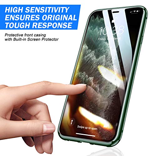 ZHIKE Funda iPhone 11 Pro MAX, Estuche de Adsorción Magnético Frente y Parte Posterior de Vidrio Templado Cobertura de Pantalla Completa Diseño de una Pieza Cubierta con Tapa para (Verde Oscuro)