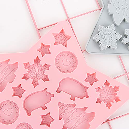 zhiyi-online Molde de silicona para hornear tartas de chocolate, jalea de caramelo, cubo de hielo para árbol de Navidad, copo de nieve (rosa)