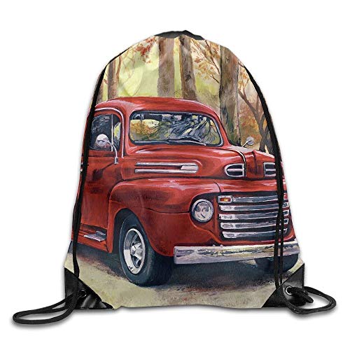 ZHIZIQIU Vintage Painting - Vintage Red Pick Up Truck Unisex Outdoor Rucksack Shoulder Bag Travel Drawstring Backpack Bag
