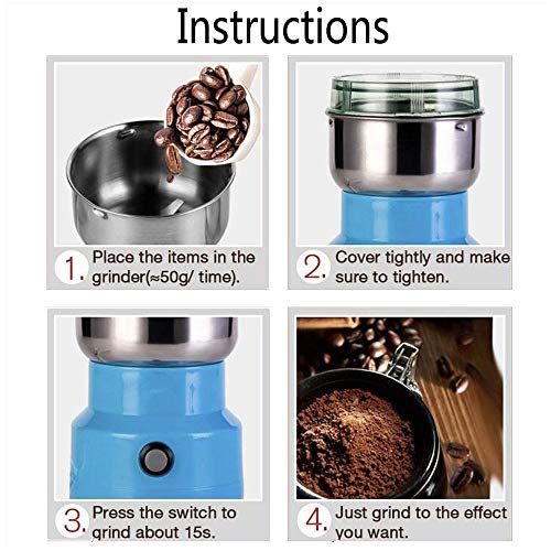 ZHniby Máquina trituradora eléctrica, máquina trituradora multifunción, pequeña trituradora de Alimentos para Granos de café, Hierbas, Especias, nueces, Semillas, legumbres y Frutas (1pcs)
