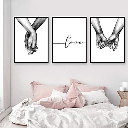 ZHONGXIN Cartel en Blanco y Negro tomados de la Mano Imagen Impresiones en Lienzo Amante Cita Pintura Arte de la Pared para Sala de Estar decoración Minimalista Pintura (No Frame E,40 * 60cm)