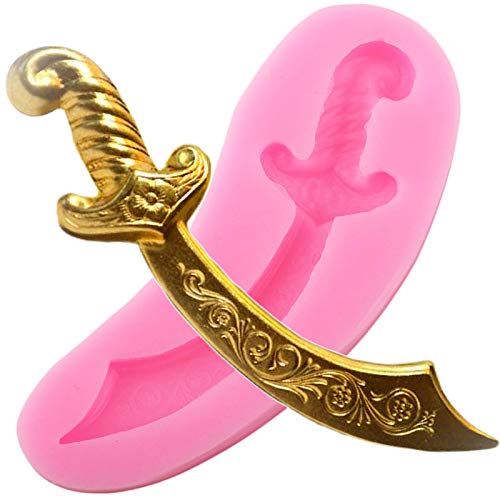 ZHQJY Espada Pirata moldes de Silicona Cuchillo Cupcake Topper Borde de la Torta Herramientas de decoración de Pasteles de cumpleaños para bebés moldes de Chocolate Dulces