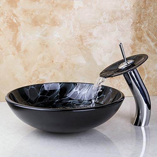 ZHQJY Victory Hand Painting Artistic Lavabo de vidrio Lavabo Lavabo Encimera de vidrio Lavabo de latón Lavabo Set Thunder Lighting Figure