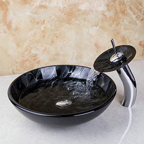 ZHQJY Victory Hand Painting Artistic Lavabo de vidrio Lavabo Lavabo Encimera de vidrio Lavabo de latón Lavabo Set Thunder Lighting Figure