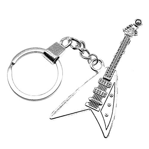 ZHTTCD Hombres Joyería Llavero Llaveros de Regalo de Fiesta 77x32mm Guitarra eléctrica Anillos de Plata Antiguos
