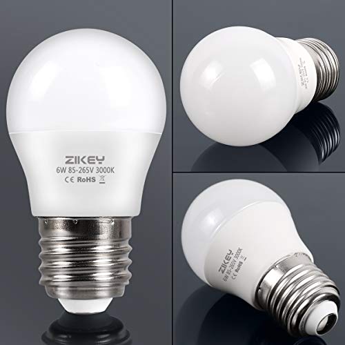 ZIKEY Bombilla LED E27, 6W (equivalente a 50W), G45 Mini Globo bombilla Blanco Cálido 3000K 600lm No regulable - 6 unidades