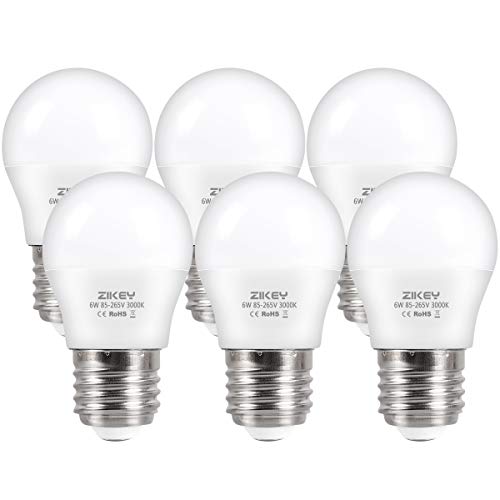 ZIKEY Bombilla LED E27, 6W (equivalente a 50W), G45 Mini Globo bombilla Blanco Cálido 3000K 600lm No regulable - 6 unidades