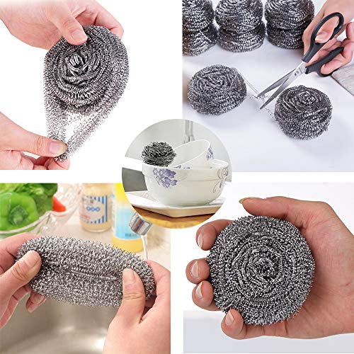 Ziyero 20 Piezas Descontaminación Bola de Alambre de Acero Limpiador de ollas de Metal Espiral de esponjas Seguro e higiénico Adecuado para Casas, restaurantes, hoteles,garajes y Otros Lugares（Plata）