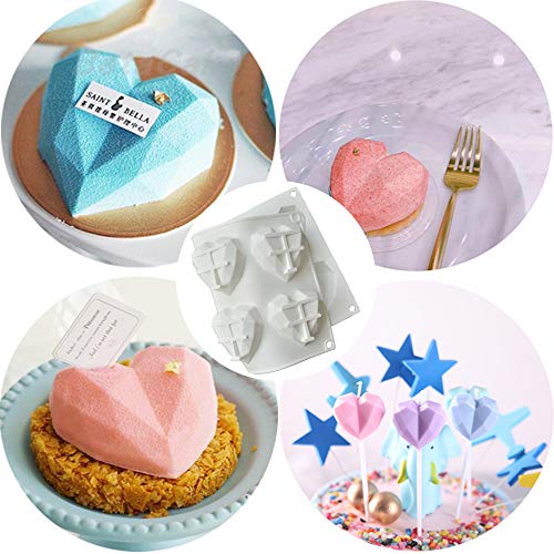 Ziyero 3D Diamante Corazón Forma Silicona Molde DIY Heart Chocolate Postre Hornear Molde Fácil Desmoldar Limpiar No tóxico, para Navidad, Decorar Pasteles, Dulces, Chocolate, Cubitos Hielo Etc—Blanco