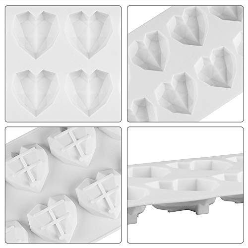 Ziyero 3D Diamante Corazón Forma Silicona Molde DIY Heart Chocolate Postre Hornear Molde Fácil Desmoldar Limpiar No tóxico, para Navidad, Decorar Pasteles, Dulces, Chocolate, Cubitos Hielo Etc—Blanco