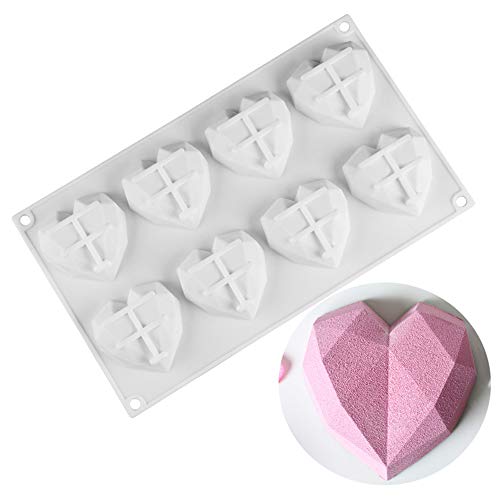 Ziyero 3D Diamante Corazón Forma Silicona Molde DIY Heart Chocolate Postre Hornear Molde Fácil Desmoldar Limpiar No tóxico, para Navidad, Decorar Pasteles, Dulces, Chocolate, Cubitos Hielo Etc—Blanco