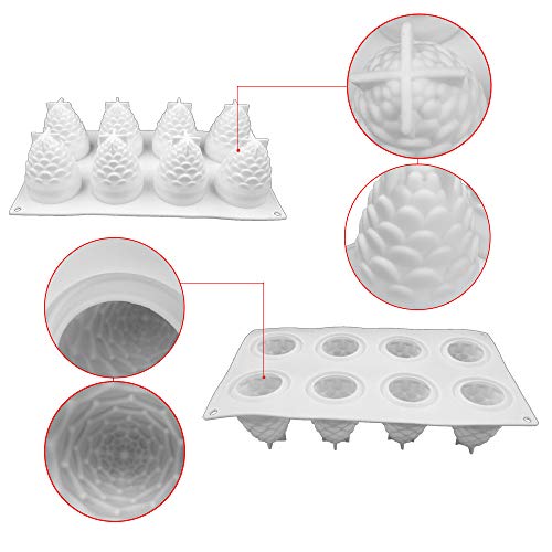 Ziyero Forma de Mousse 3D de Cono de Pino Moldes de Jabón con Forma de Cono de Pino de Bricolaje para Navidad, Decorar Tartas, Gelatinas, Dulces, Chocolate, Jabón, Cubitos de Hielo Etc—Blanco