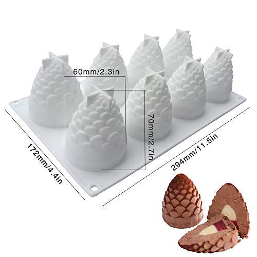 Ziyero Forma de Mousse 3D de Cono de Pino Moldes de Jabón con Forma de Cono de Pino de Bricolaje para Navidad, Decorar Tartas, Gelatinas, Dulces, Chocolate, Jabón, Cubitos de Hielo Etc—Blanco