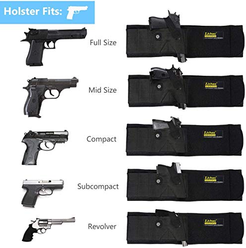 ZJchao Funda de Pistola de Banda de Vientre con Bolsas de Revista duales Cierre de Hebilla magnética para Pistolas, revólveres Tamaño de Cintura Ajustable hasta 44, Izquierda, Derecha extraer, Negro