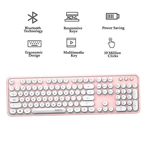Zjcpow Bluetooth inalámbrico de Teclado de máquina de Escribir Teclado Compatible con Android, PC, Perfer for el hogar y la Oficina Teclados lápiz Labial Color Mezclado xuwuhz (Color : White Pink)
