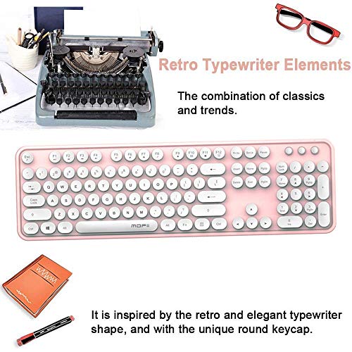 Zjcpow Bluetooth inalámbrico de Teclado de máquina de Escribir Teclado Compatible con Android, PC, Perfer for el hogar y la Oficina Teclados lápiz Labial Color Mezclado xuwuhz (Color : White Pink)
