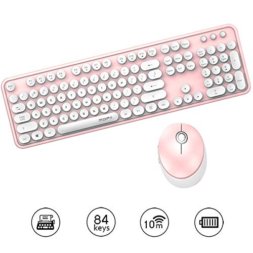 Zjcpow Bluetooth inalámbrico de Teclado de máquina de Escribir Teclado Compatible con Android, PC, Perfer for el hogar y la Oficina Teclados lápiz Labial Color Mezclado xuwuhz (Color : White Pink)