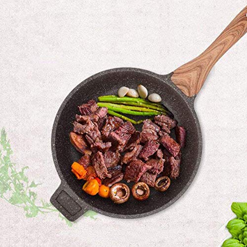 ZLDGYG Sartenes y sartenes antiadherentes con tapa, cesta de freír y rejilla de vapor, sartén de cobre antiadherente con tapa, wok con tapa, (Size : S)