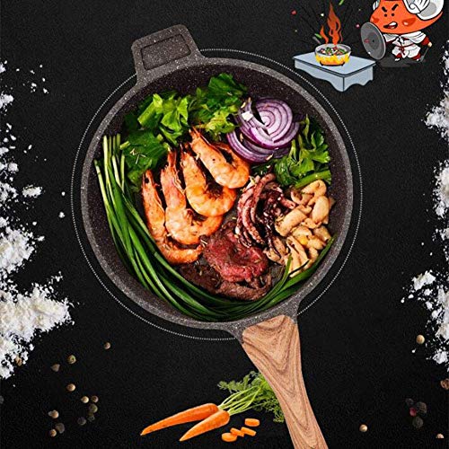 ZLDGYG Sartenes y sartenes antiadherentes con tapa, cesta de freír y rejilla de vapor, sartén de cobre antiadherente con tapa, wok con tapa, (Size : S)