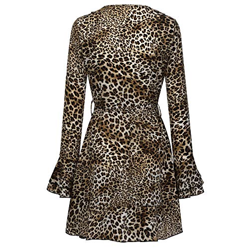 ZODOF Mini Vestido Ropa de Mujer Sexy Hoja de Loto Ocio Vestido de Noche de Manga Larga Color sólido Escote en V Vestido de poliéster