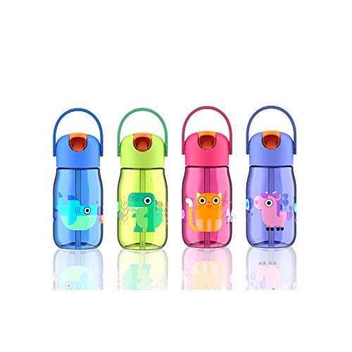 Zoku Kids Flip Straw Bottle, 14 onzas botella de agua Tritan ligera con pajita de silicona a prueba de fugas y bucle de transporte, apto para lavavajillas