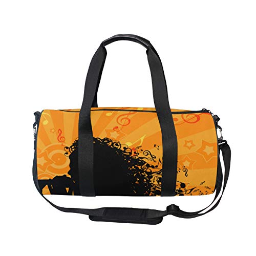 ZOMOY Bolsa de Deporte，Silueta Mujer Cabeza Música Cabello，Nuevo Cilindro de impresión Bolsas de Ejercicios Bolsa de Viaje Equipaje Bolsa de Lona