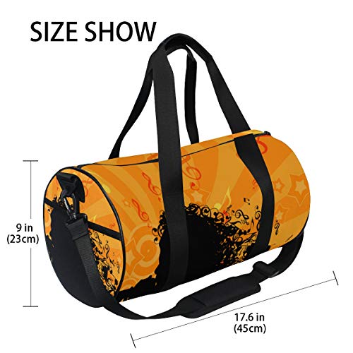 ZOMOY Bolsa de Deporte，Silueta Mujer Cabeza Música Cabello，Nuevo Cilindro de impresión Bolsas de Ejercicios Bolsa de Viaje Equipaje Bolsa de Lona