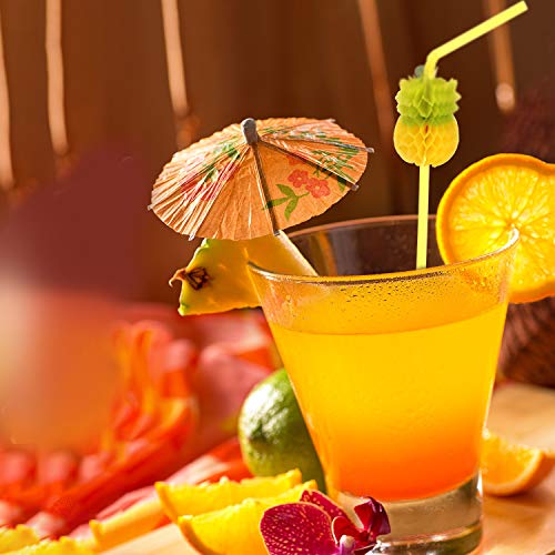 Zonon 188 Piezas de Adornos de Fiesta Hawaiana Luau, Incluye Hojas de Palma, Flores Hibisco, Piñas de Papel, Toppers de Magdalena, Pajitas de Fruta 3D, Paraguas de Papel