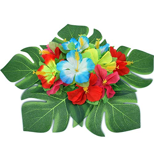 Zonon 188 Piezas de Adornos de Fiesta Hawaiana Luau, Incluye Hojas de Palma, Flores Hibisco, Piñas de Papel, Toppers de Magdalena, Pajitas de Fruta 3D, Paraguas de Papel