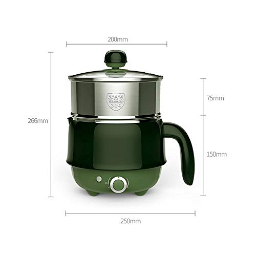 ZOUJUN Eléctrica Hot Pot, Multi-función Antiadherente Sartén rápidos Fideos Cocina 1.5L Mini Olla de Carne, Huevo, arroz Frito, Ramen, harina de Avena, Sopa con (Color: Verde)