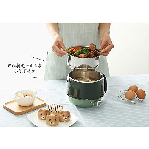 ZOUJUN Eléctrica Hot Pot, Multi-función Antiadherente Sartén rápidos Fideos Cocina 1.5L Mini Olla de Carne, Huevo, arroz Frito, Ramen, harina de Avena, Sopa con (Color: Verde)