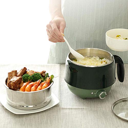 ZOUJUN Eléctrica Hot Pot, Multi-función Antiadherente Sartén rápidos Fideos Cocina 1.5L Mini Olla de Carne, Huevo, arroz Frito, Ramen, harina de Avena, Sopa con (Color: Verde)