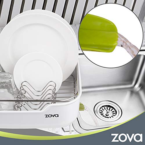 Zova - Escurreplatos de acero inoxidable de calidad con desagüe giratorio, mediano, blanco y verde