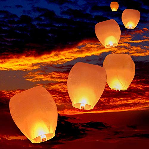 ZPPZ Linternas de Papel Farolillo celestiales Chinas, 10 Piezas Linternas de Papel de Vuelo Chino Lámparas de Velas de la Vela para la Navidad, víspera de Año Nuevo, fFesta del Deseo