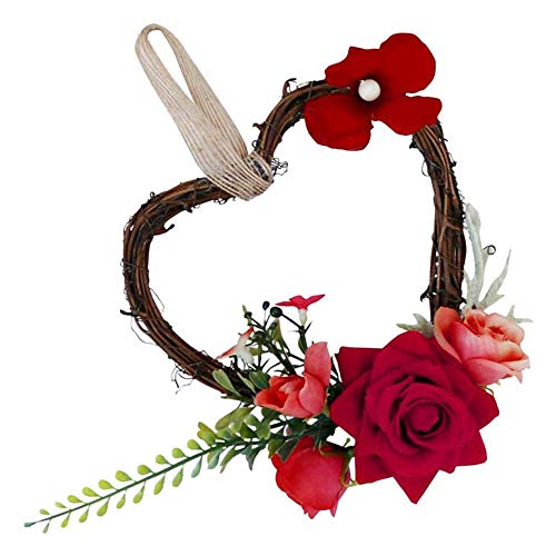 ZQEU Corona de Flores en Forma de corazón, Corona de Flores de ratán Artificial para Boda, Festival, decoración del hogar