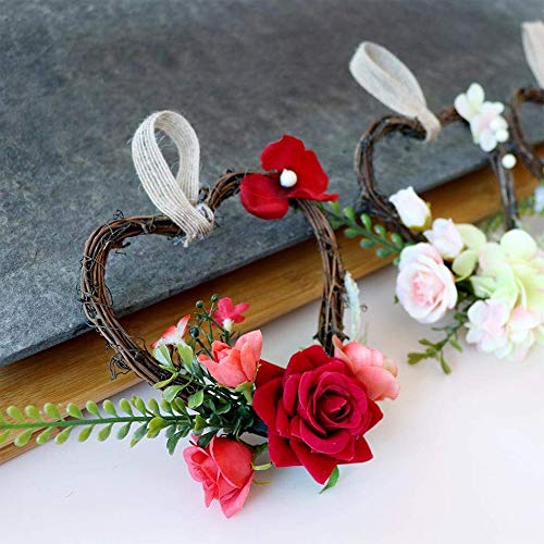 ZQEU Corona de Flores en Forma de corazón, Corona de Flores de ratán Artificial para Boda, Festival, decoración del hogar