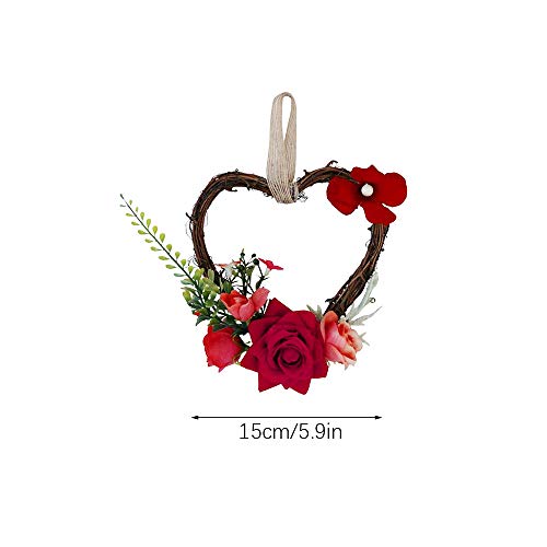 ZQEU Corona de Flores en Forma de corazón, Corona de Flores de ratán Artificial para Boda, Festival, decoración del hogar