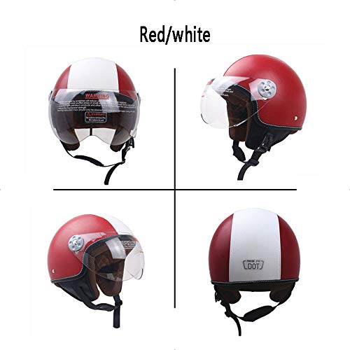 ZR-Mono Noche · Pilot mofa Jet-Casco Chopper Biker Bobber Retro Moto Casco Vespa Casco Cruiser Vintage Scooter-Casco · Certificado Dot · Incluye Visera · Rojo Blanco,M(57~58cm)