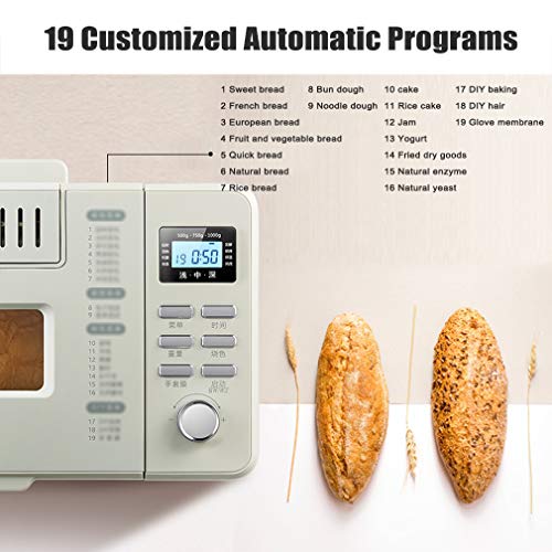 ZTGL Máquina para Hacer Pan con Dispensador, Tostadoras de Acero Inoxidable, 500/750/1000 Gramos, 19 Programas para Cocinar y Amasar, Blanco
