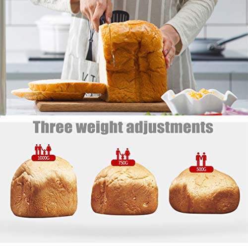 ZTGL Máquina para Hacer Pan con Dispensador, Tostadoras de Acero Inoxidable, 500/750/1000 Gramos, 19 Programas para Cocinar y Amasar, Blanco