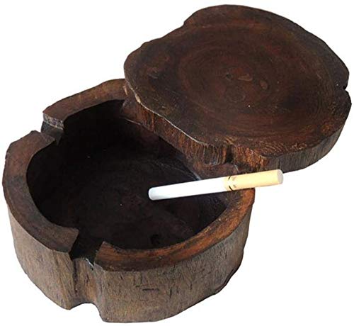 ZUOAO Cenicero de Madera Maciza con Tapa a Prueba de Viento y la Taza de Humo característico Restaurante y Barra de la decoración,10x4.5cm