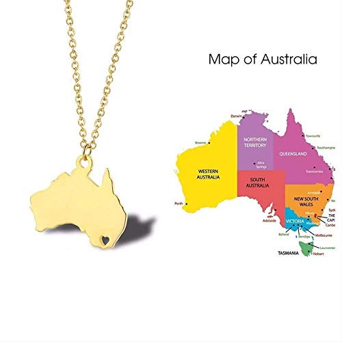 ZVBEP Collar de Acero Inoxidable Collar de Mapa de Australia Prefectura de Oceanía Collar en Forma de corazón Best Friends Move House Joyería Regalo