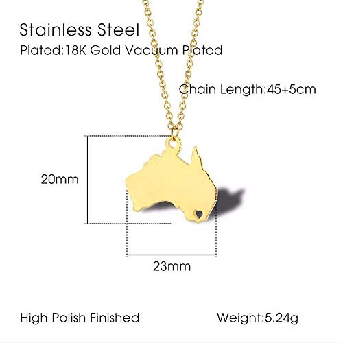 ZVBEP Collar de Acero Inoxidable Collar de Mapa de Australia Prefectura de Oceanía Collar en Forma de corazón Best Friends Move House Joyería Regalo